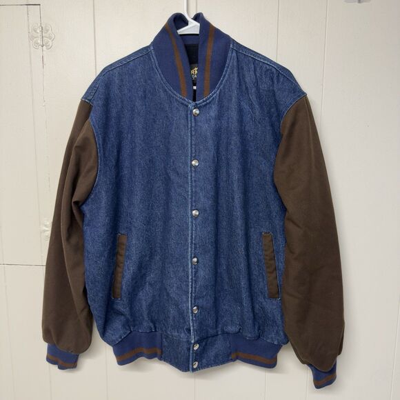 Vtg Auburn Sportswear Denim Varsity Bomber Jacket Lined Color block USA Men L - Picture 1 of 10